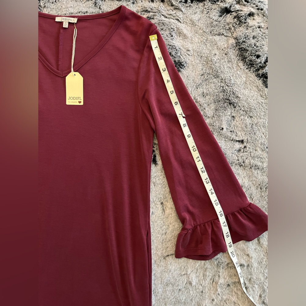 NWT Jodifl Burgundy Long sleeves Dress Boutique Size Small Pockets Midi Casual - Picture 13 of 15